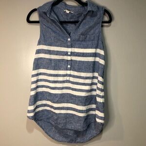 BeachLunchLounge Blue and White Striped Button Tank Top Blouse